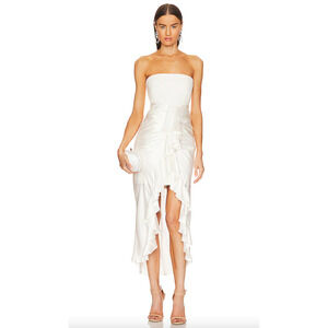 NEW $595 Cinq a Sept White Ivory Satin Strapless Ruffle Georgiana Dress